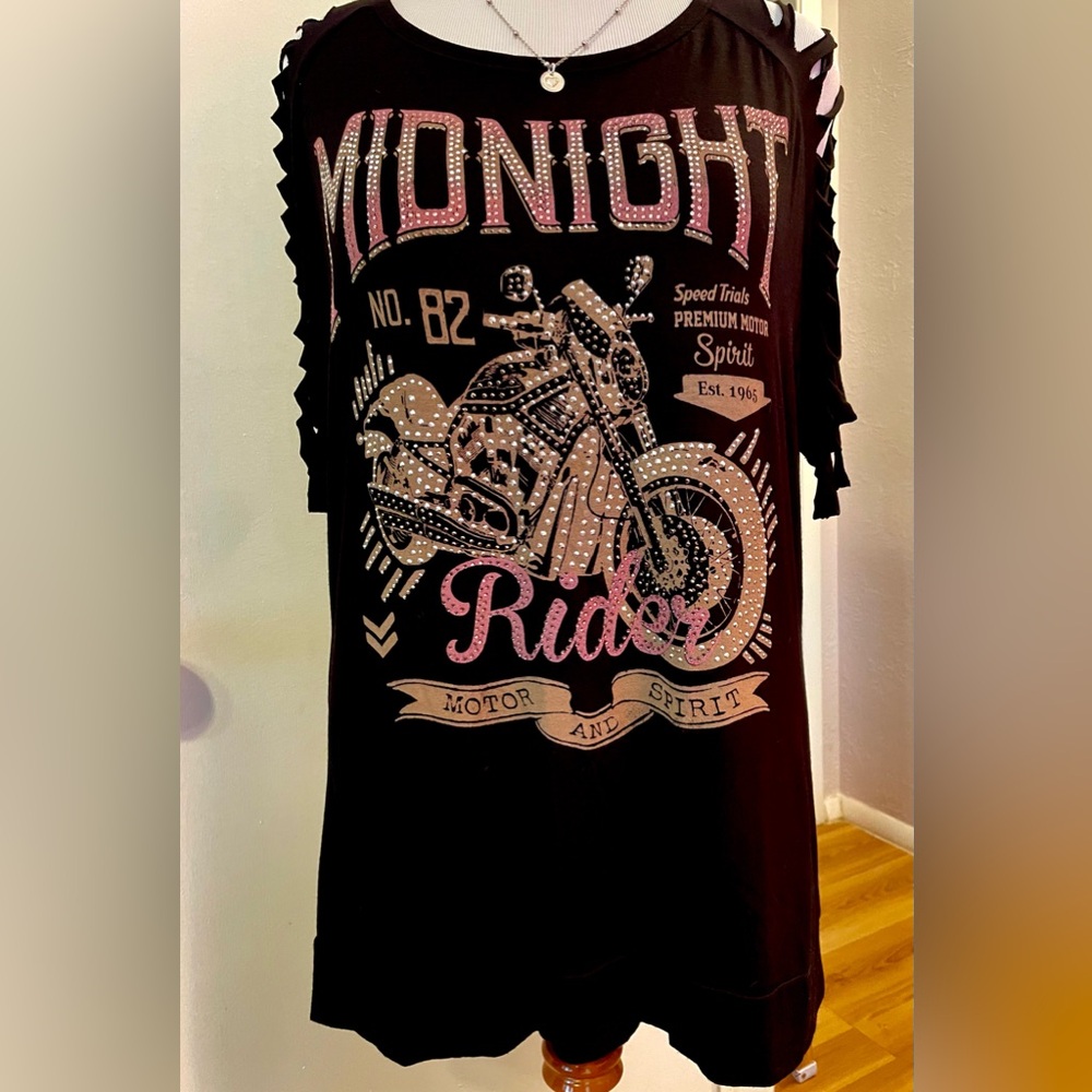 Liberty Motorcycle Crystal Tunic Top SZ 2X